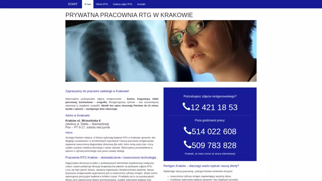 Zrzut ekranu strony Prywatna Pracownia Radiologii - RTG Kraków